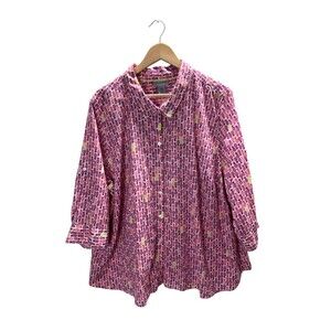 Catherines Top Women's Size 3X Pink Pineapples 100% Cotton